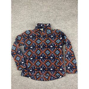 Old Navy Sweater Women's Small Navy Blue Orange Aztec Print Fleece Half Zip
